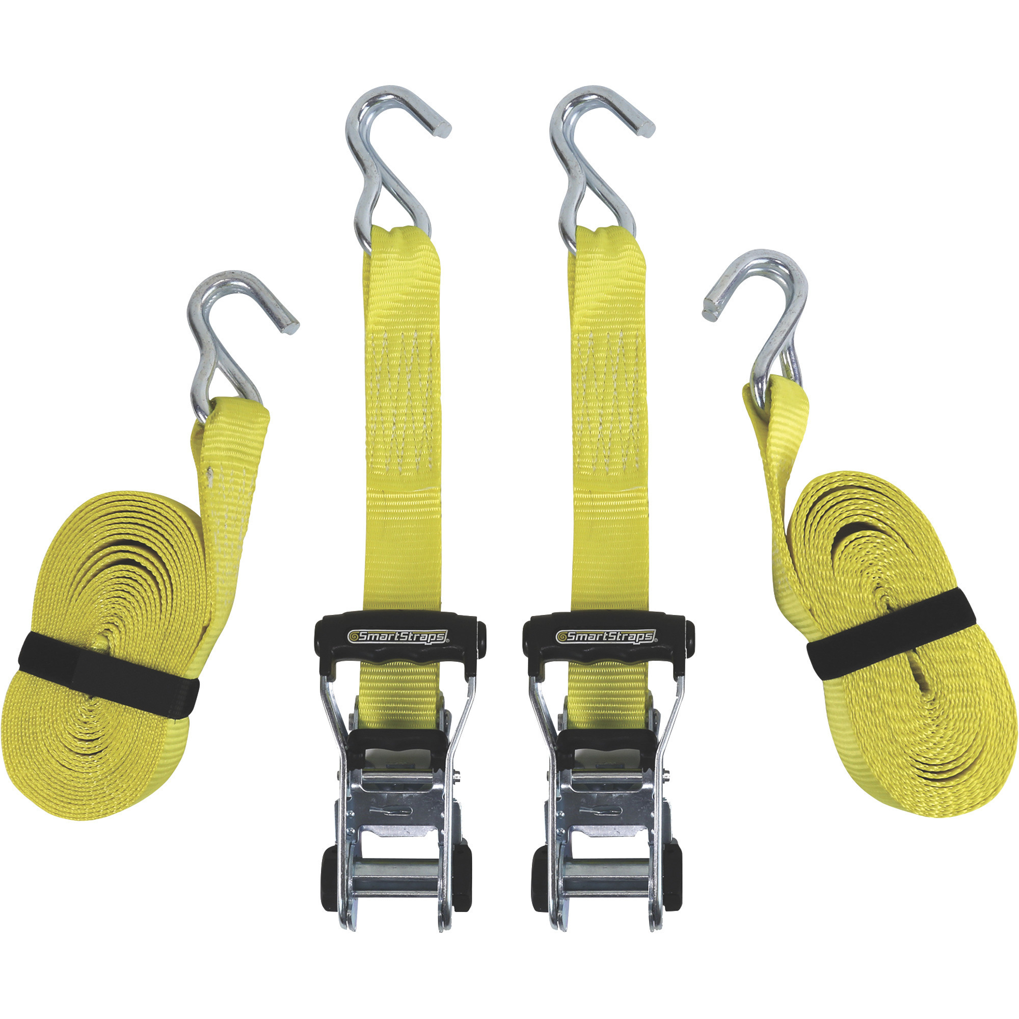 SmartStraps RatchetX Ratchet Tie-Down Strap, 2-Pk., 1.5  in. x 20ft., with J-Hook, 5000-Lb. Breaking Strength, Yellow, Model# 4574